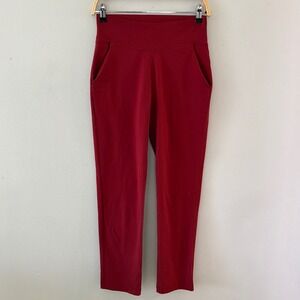 KiraGrace Women Small Dark‎ Red High Waisted Yoga Pants Side Pockets Supplex USA